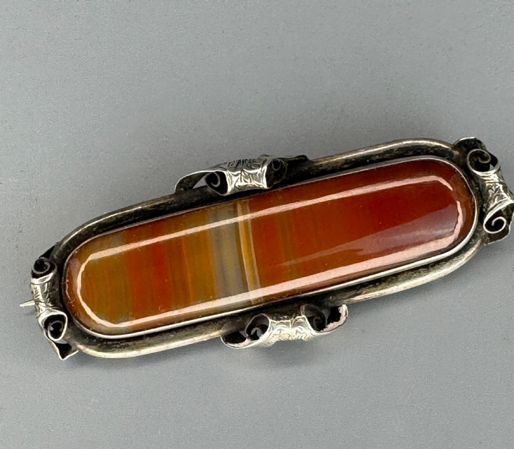 Large Victorian Silver Banded Agate Brooch View VI
