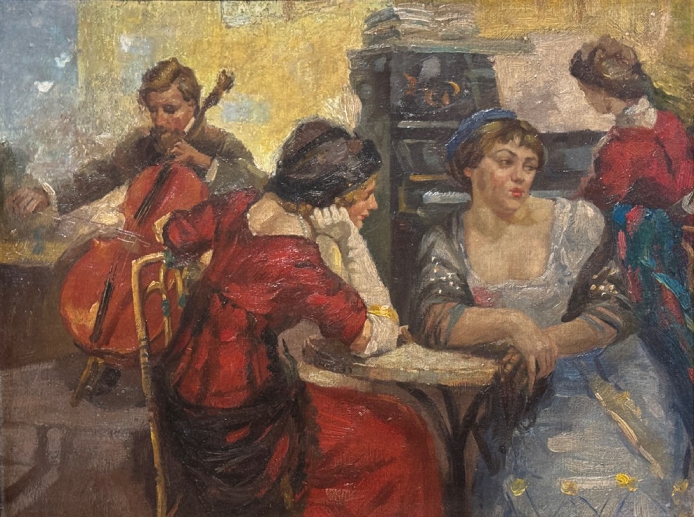 Manner of Ulisee Caputo, Oil on Canvas of a Belle Epoque Cafe Scene View III