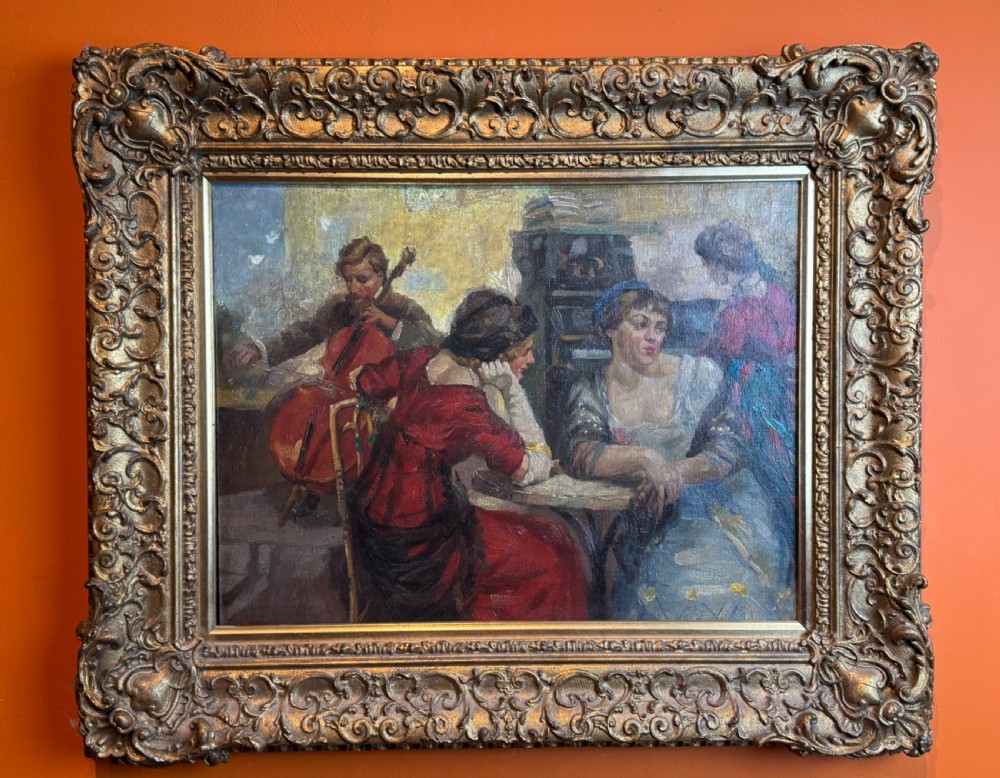 Manner of Ulisee Caputo, Oil on Canvas of a Belle Epoque Cafe Scene View IV