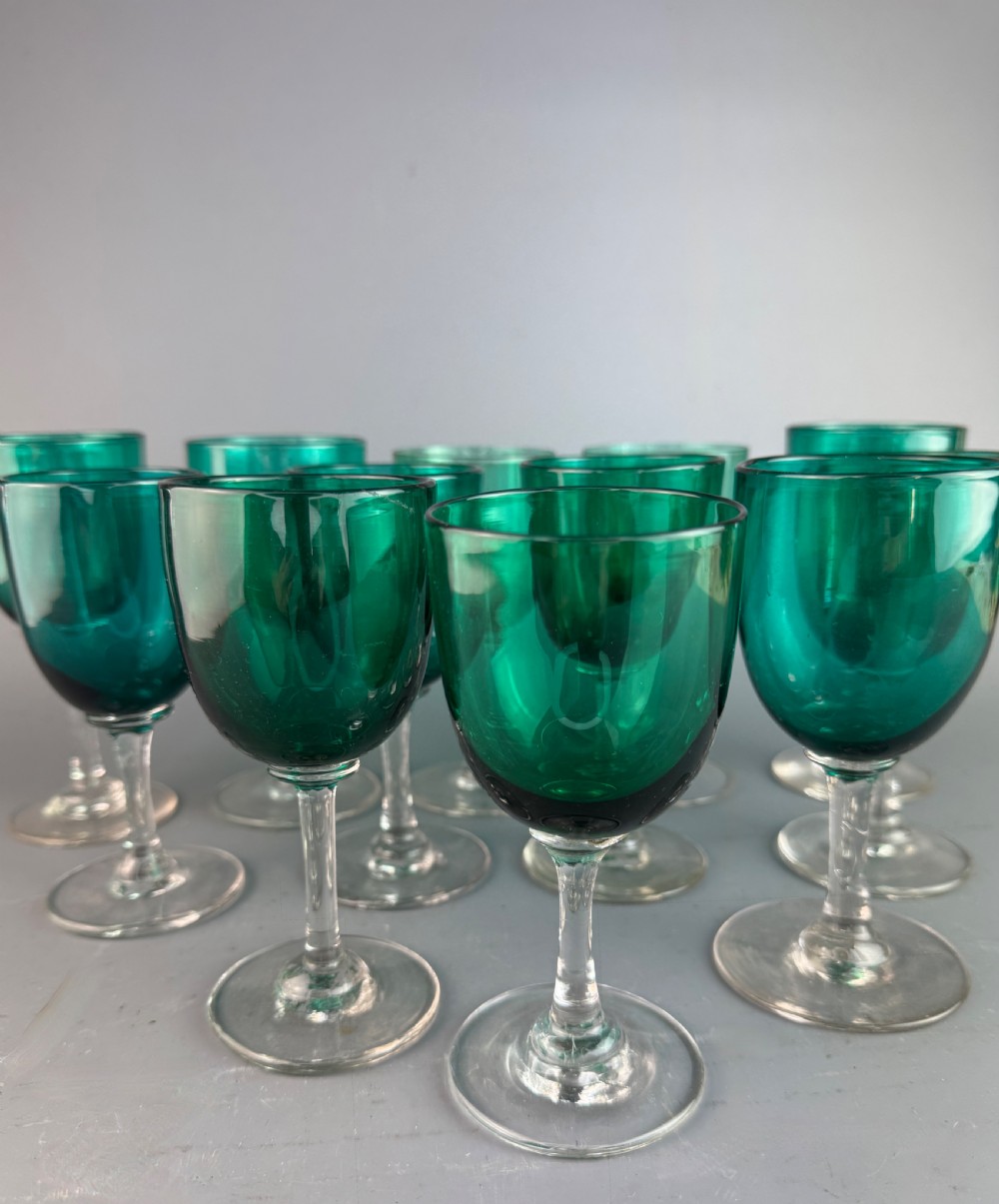 Set of Twelve Victorian Green Glass Wine Glasses View III