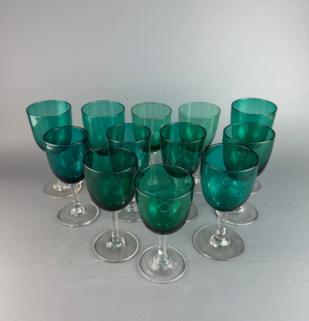Set of Twelve Victorian Green Glass Wine Glasses View IV