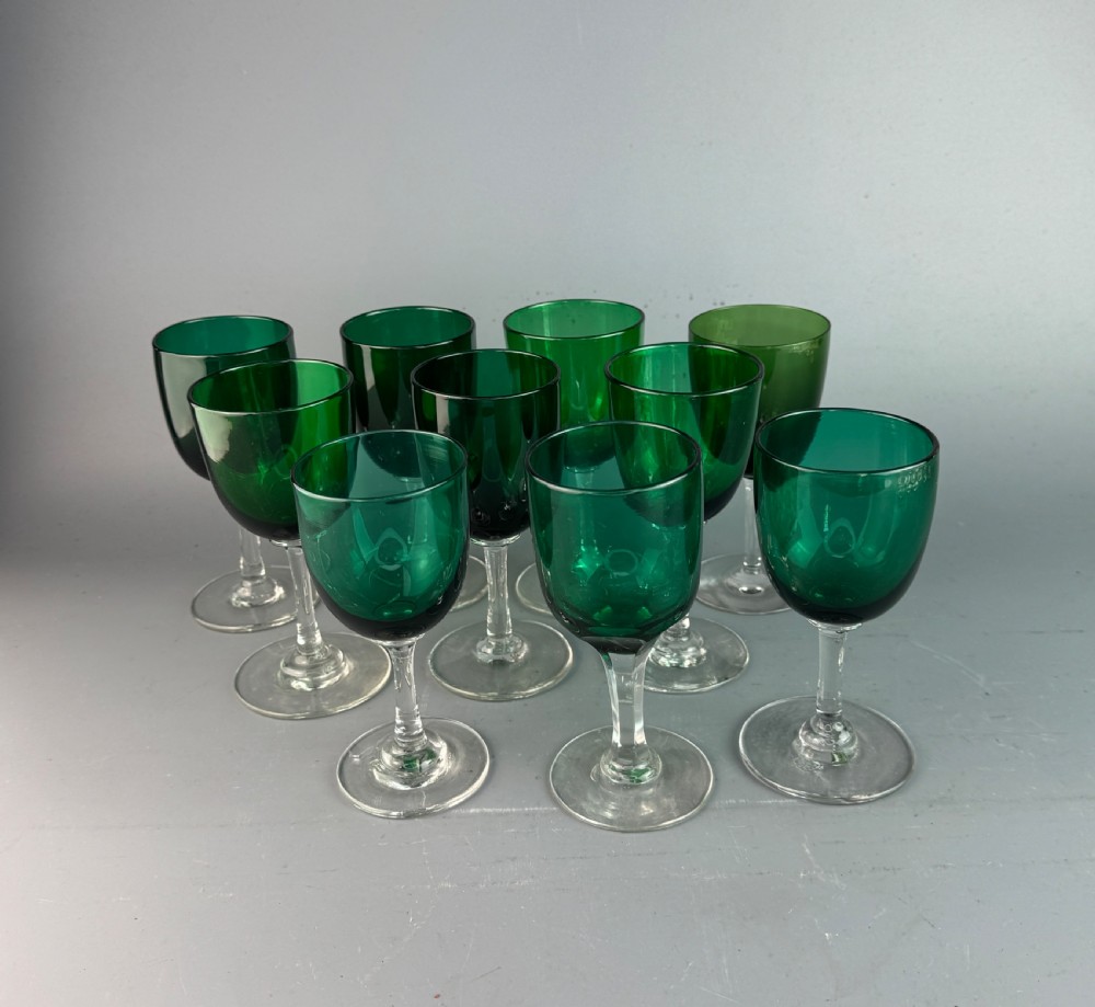 Set of Ten Victorian Green Wine Glasses View III