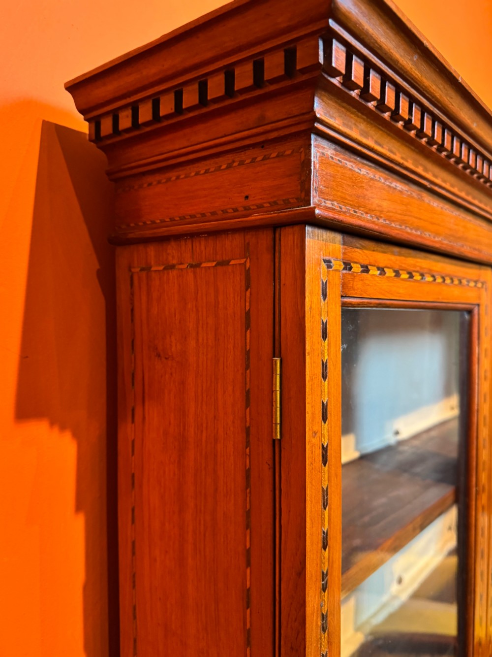 Antique Oyster Veneered & Inlaid Walnut Bureau Bookcase of Diminutive Proportions Irish Interest View XII