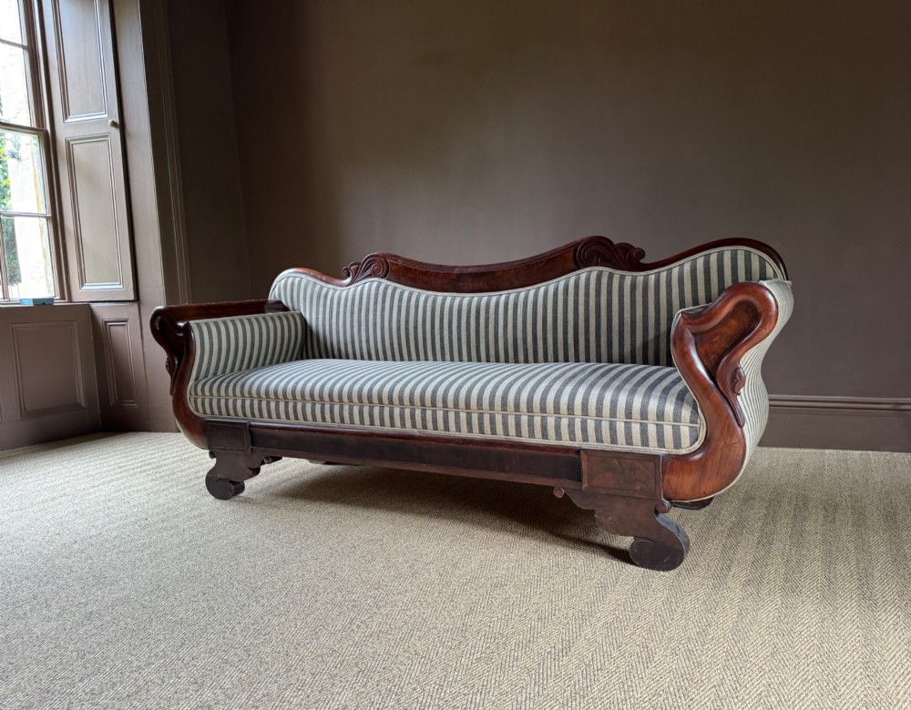 French Charles X Mahogany Sofa with Swan Neck Arms circa 1820