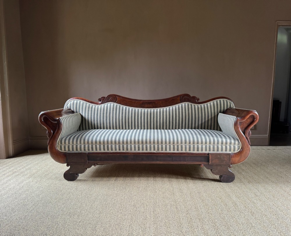 French Charles X Mahogany Sofa with Swan Neck Arms circa 1820 View II