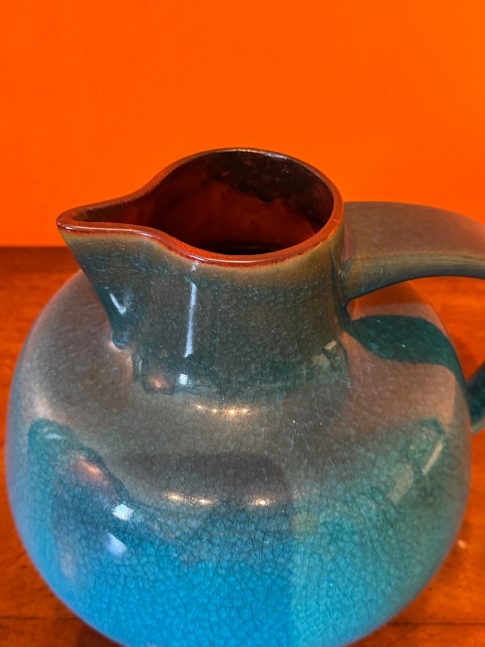 Large Belgian Art Pottery Crackle Glazed Jug View IV
