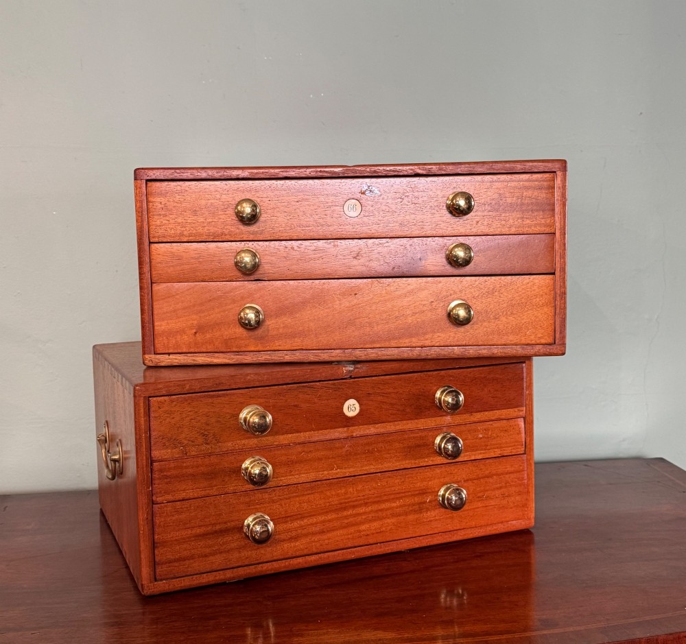 Pair of Mahogany Dentists or Laboratory Chests of Drawers