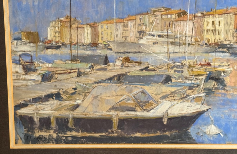 PETER RASMUSSEN View of St. Tropez Harbour, Pastel on Paper View IV