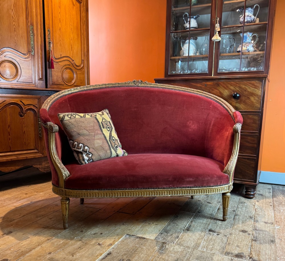 Antique French Giltwood Two Seat Corbeille Sofa