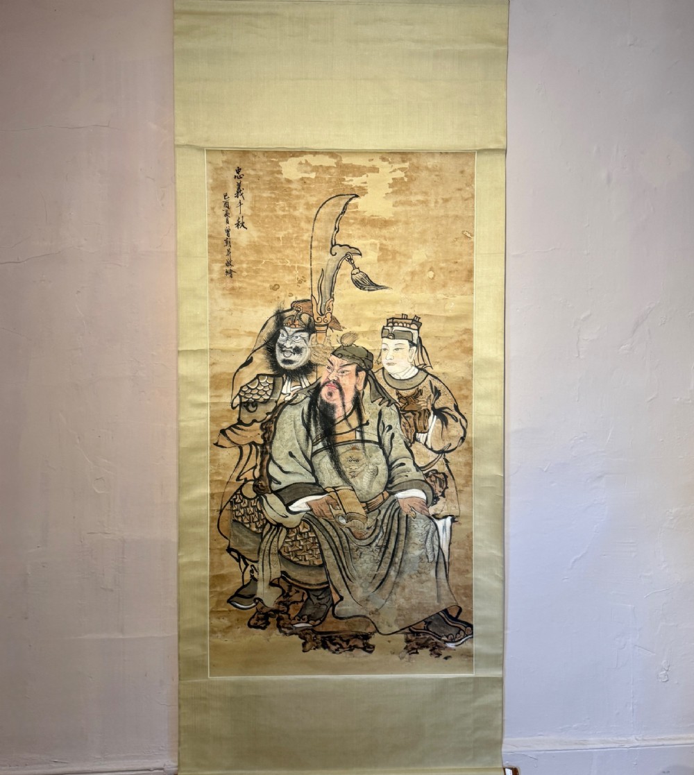 Chinese 19th Century Scroll Painting of Guan Yu, God of War