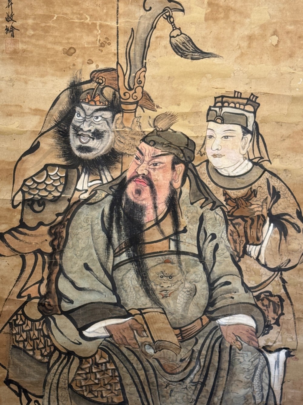 Chinese 19th Century Scroll Painting of Guan Yu, God of War View III