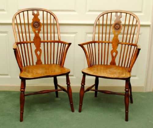 A Fine Pair of Thames Valley Yew Tree Windsor Armchairs