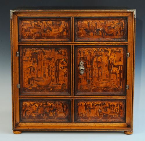 German Marquetry Table Cabinet