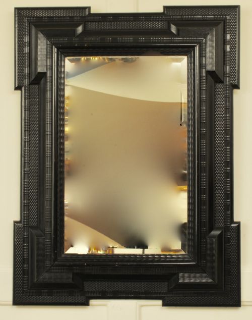 Large Early 19th Century Ebonised Ripple Frame Mirror.