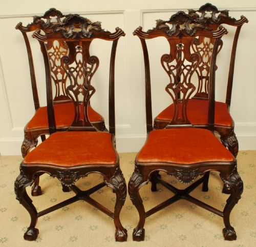 A Set of Four Carved Rosewood Cabriole Leg Portuguese Chairs