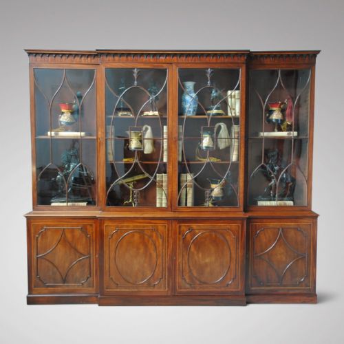 A Fine George III Sheraton Design Mahogany Breakfront Bookcase