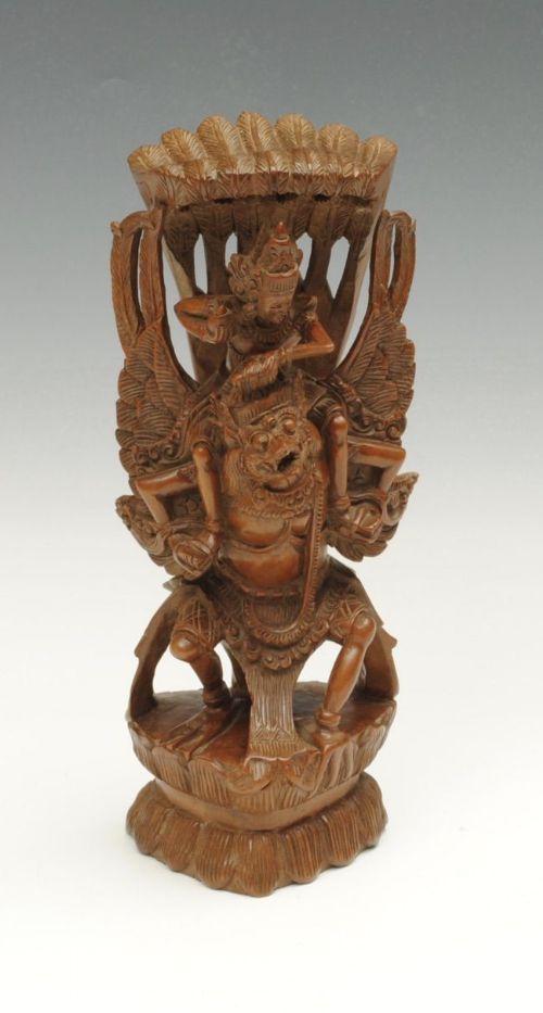 Carved Hardwood Figure of Vishnu Riding Garuda