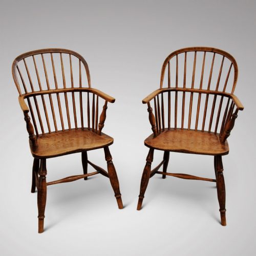 Pair of 19th Century Ash and Elm Stick Back Windsor Armchairs