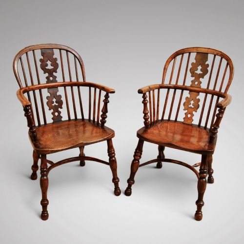 Superb Pair of 19th Century Burr Yew Wood Windsor Armchairs
