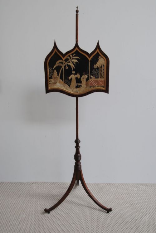 Elegant Regency Mahogany and Needle Work Pole Screen