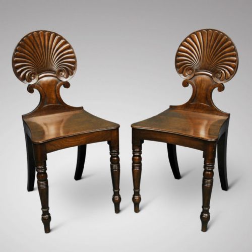 Fine Pair of Regency Period Mahogany Shell Back Hall Chairs