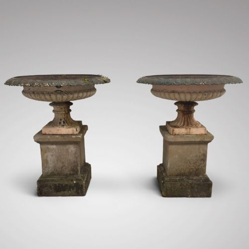Massive Pair of 19th Century Cast Iron Urns
