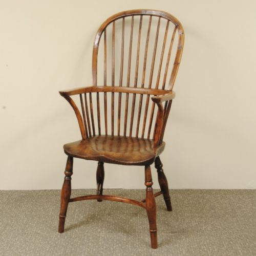 A Good Lincolnshire Yew Wood Stick Back Windsor Arm Chair