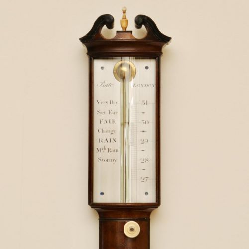AN ELEGANT EARLY 19TH CENTURY MAHOGANY BOW FRONTED STICK BAROMETER BY BATE - ADDITIONAL PHOTO 1