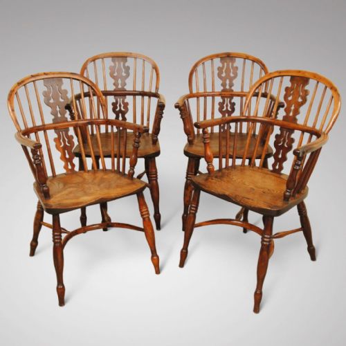 A Set of 4 19th Century Nottinghamshire Yew Wood Armchairs