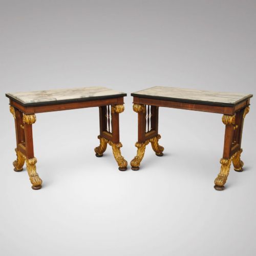 A PAIR OF PARCEL GILT AND SIMULATED ROSEWOOD MARBLE TOPPED TABLES IN THE MANNER OF GILLOWS - ADDITIONAL PHOTO 1