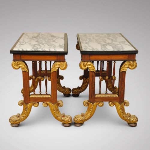 A PAIR OF PARCEL GILT AND SIMULATED ROSEWOOD MARBLE TOPPED TABLES IN THE MANNER OF GILLOWS - ADDITIONAL PHOTO 2