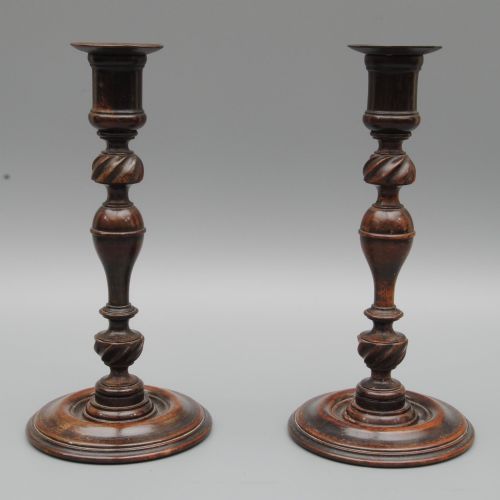 A Pair of 18th Century Treen Candle Sticks