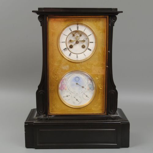 A FINE 19TH CENTURY BELGIUM SLATE PERPETUAL CALENDAR CLOCK - ADDITIONAL PHOTO 4