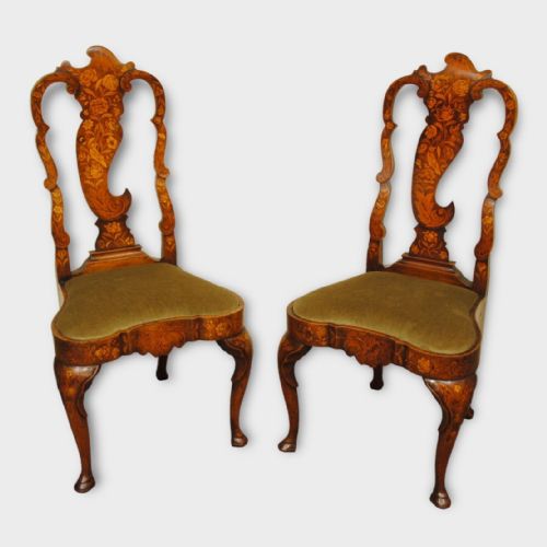 An Elegant Pair of 18th Century Dutch Marquetry Chairs