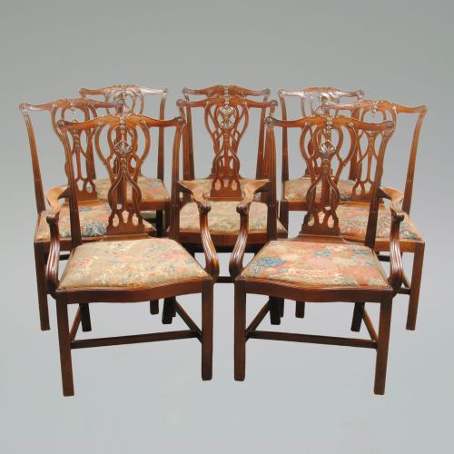 A Fine Set of 8 Chippendale Period Chairs