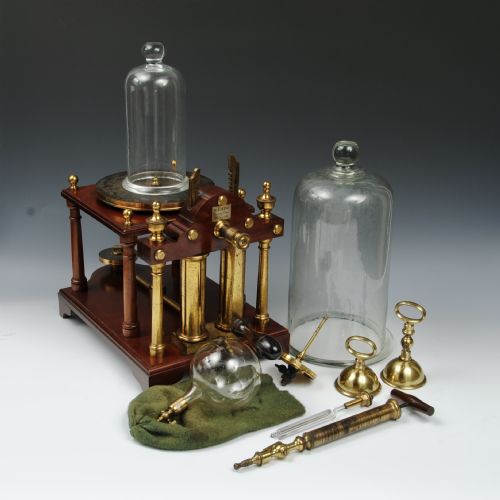 Superb Example of a Brass and Mahogany Vacuum Pump