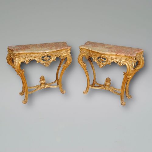 Pair of French Carved Giltwood Console Tables