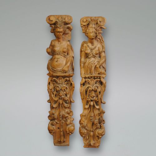 A Pair of 17th Century Carved Oak Caryatids