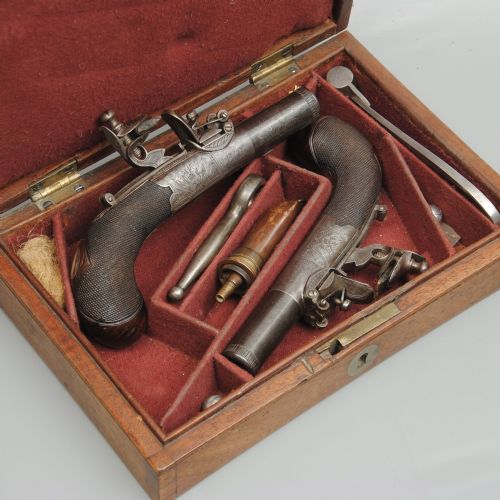 Fine Pair of Cased Boxlock Flintlock Pistols
