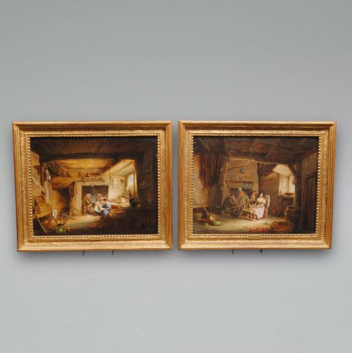 Pair of Oil on Panel of Interiors by Nicholas Condy