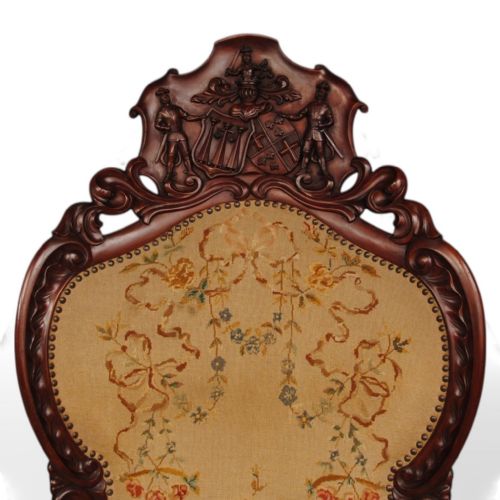 VICTORIAN ARMORIAL CARVED MAHOGANY ARMCHAIR - ADDITIONAL PHOTO 2