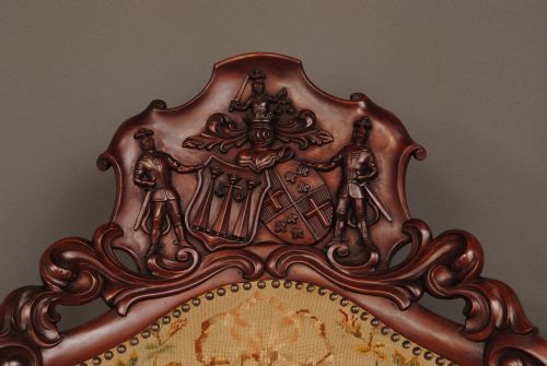 VICTORIAN ARMORIAL CARVED MAHOGANY ARMCHAIR - ADDITIONAL PHOTO 3