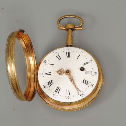 FRENCH GILT POCKET WATCH WITH ENAMEL BACK - ADDITIONAL PHOTO 1