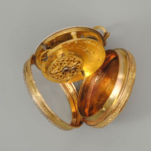 FRENCH GILT POCKET WATCH WITH ENAMEL BACK - ADDITIONAL PHOTO 3