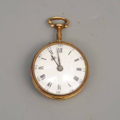 PAIR CASED 18TH CENTURY POCKET WATCH IN HORN BACK PAINTED CASE - ADDITIONAL PHOTO 1