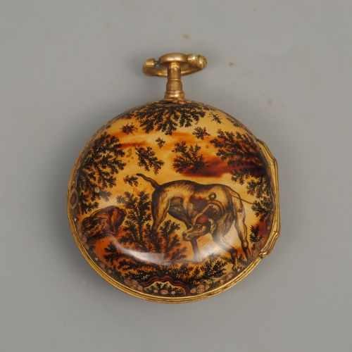 PAIR CASED 18TH CENTURY POCKET WATCH IN HORN BACK PAINTED CASE - ADDITIONAL PHOTO 3