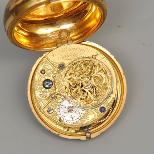 PAIR CASED 18TH CENTURY POCKET WATCH IN HORN BACK PAINTED CASE - ADDITIONAL PHOTO 4