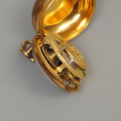 PAIR CASED 18TH CENTURY POCKET WATCH IN HORN BACK PAINTED CASE - ADDITIONAL PHOTO 5