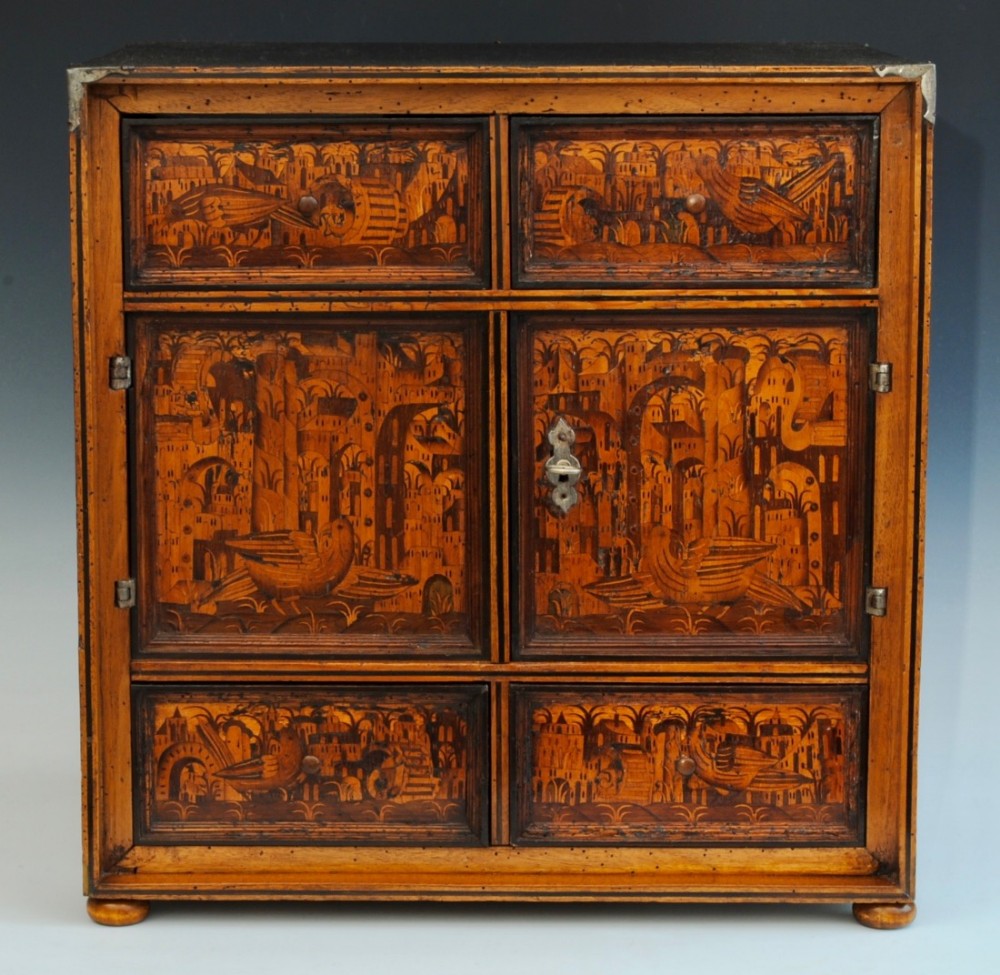 German marquetry table cabinet