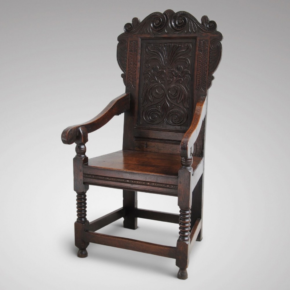 FINE EXAMPLE OF A 17TH CENTURY OAK WAINSCOT ARMCHAIR, YORKSHIRE